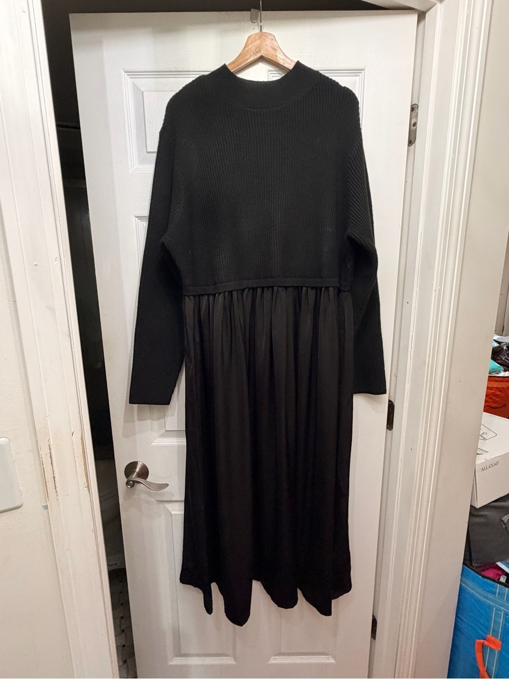 Eloquii Black dress with Ribbed Knit Top with attached Satin Maxi Skirt